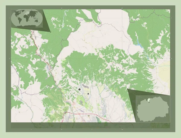 Cucer Sandevo 马其顿市 开放街道地图 该区域主要城市的所在地点 角辅助位置图 — 图库照片