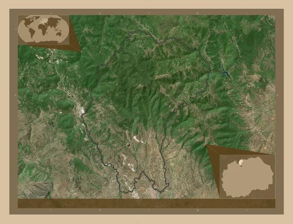 Cucer Sandevo 马其顿市 低分辨率卫星地图 角辅助位置图 — 图库照片