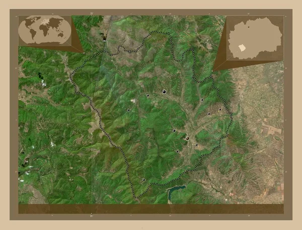 マケドニアの自治体 ヒサールさん 低解像度衛星地図 地域の主要都市の場所 コーナー補助位置図 — ストック写真