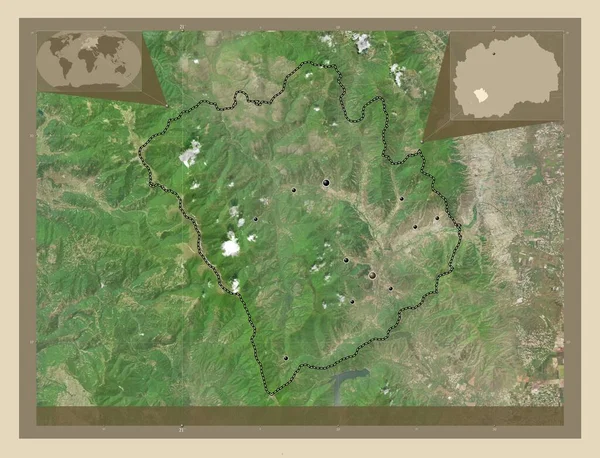 Demir Hisar 马其顿市 高分辨率卫星地图 该区域主要城市的所在地点 角辅助位置图 — 图库照片