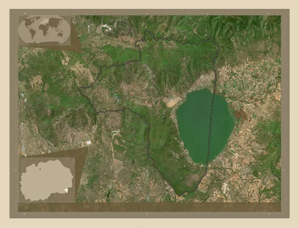 Dojran Gemeinde Mazedonien Hochauflösende Satellitenkarte Standorte Der Wichtigsten Städte Der — Stockfoto