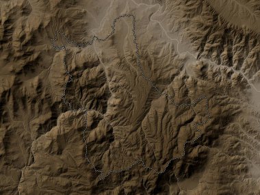Kavadartsi, Makedonya belediyesi. Yükseklik haritası sepya tonlarında göller ve nehirlerle renklendirilmiş