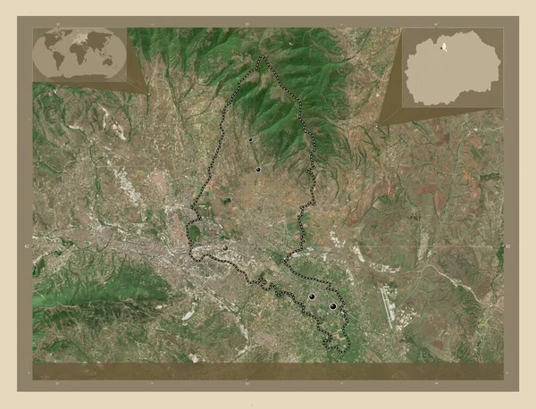 Gazi Baba Municipality Macedonia 高分辨率卫星地图 该区域主要城市的所在地点 角辅助位置图 — 图库照片