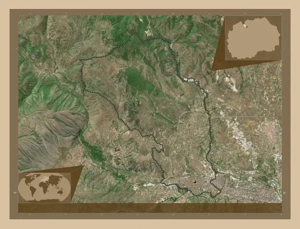 マケドニアの自治体であるGjorce Petrov 低解像度衛星地図 コーナー補助位置図 — ストック写真