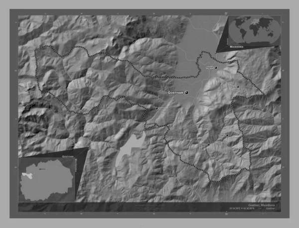 Gostivar Obec Makedonie Mapa Nadmořské Výšky Jezery Řekami Umístění Názvy — Stock fotografie
