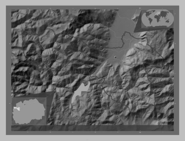 Gosthe Gemeente Macedonië Grayscale Hoogte Kaart Met Meren Rivieren Hulplocatiekaarten — Stockfoto