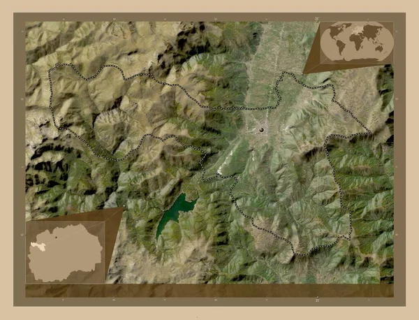 Γκόστιβαρ Δήμος Μακεδονίας Δορυφορικός Χάρτης Χαμηλής Ανάλυσης Γωνιακοί Χάρτες Βοηθητικής — Φωτογραφία Αρχείου