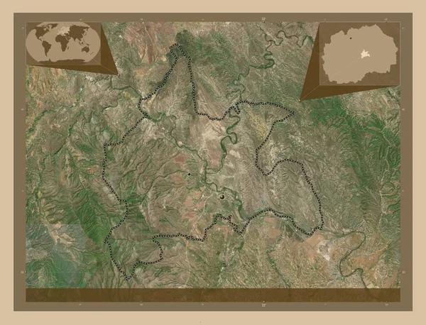 マケドニアの自治体 グラドスコ 低解像度衛星地図 地域の主要都市の場所 コーナー補助位置図 — ストック写真