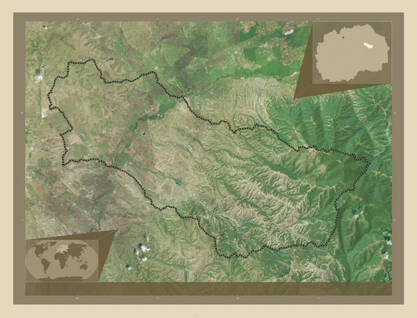 Karbinci Municipality Macedonia 高分辨率卫星地图 该区域主要城市的所在地点 角辅助位置图 — 图库照片