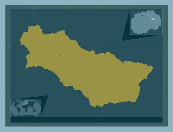 カルビニ マケドニアの自治体 しっかりした色の形 地域の主要都市の場所 コーナー補助位置図 — ストック写真