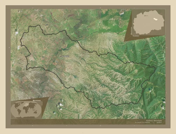 カルビニ マケドニアの自治体 高解像度衛星地図 地域の主要都市の位置と名前 コーナー補助位置図 — ストック写真