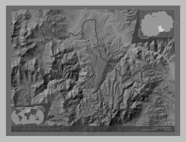 Kavadartsi Gmina Macedonii Mapa Wzniesień Skali Szarości Jeziorami Rzekami Lokalizacje — Zdjęcie stockowe