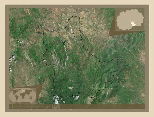 Kavadartsi 马其顿市 高分辨率卫星地图 该区域主要城市的所在地点 角辅助位置图 — 图库照片