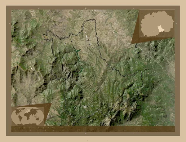 Kavadartsi 马其顿市 低分辨率卫星地图 该区域主要城市的所在地点 角辅助位置图 — 图库照片
