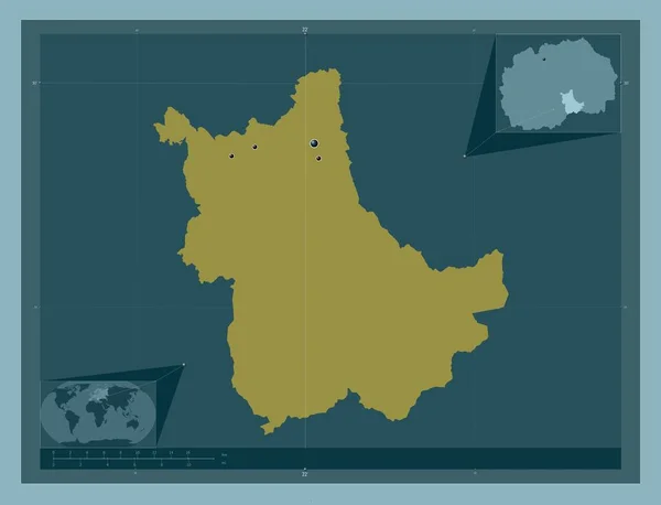 Kavadartsi 马其顿市 固体的颜色形状 该区域主要城市的所在地点 角辅助位置图 — 图库照片