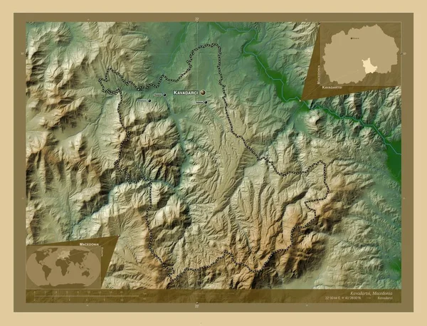 Kavadartsi Obec Makedonie Barevná Mapa Jezery Řekami Umístění Názvy Velkých — Stock fotografie