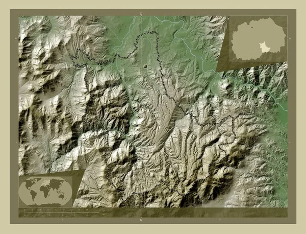 Kavadartsi 马其顿市 用Wiki风格绘制的带有湖泊和河流的高程地图 角辅助位置图 — 图库照片