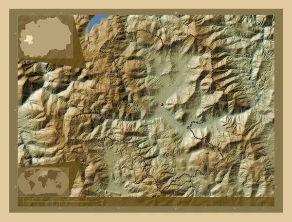 Кичево Муниципалитет Македонии Цветная Карта Высоты Озерами Реками Вспомогательные Карты — стоковое фото