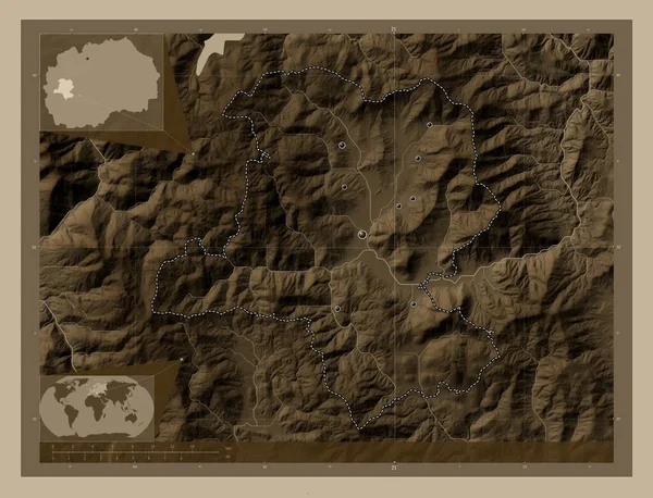 Кичево Муниципалитет Македонии Карта Высоты Окрашенная Сепиевые Тона Озерами Реками — стоковое фото