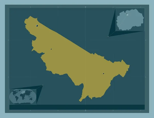 マケドニア自治体のキゼラ ヴォダ しっかりした色の形 地域の主要都市の場所 コーナー補助位置図 — ストック写真