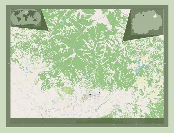 Kocani Macedónia Település Nyílt Utcai Térkép Régió Nagyvárosainak Elhelyezkedése Saroktérképek — Stock Fotó