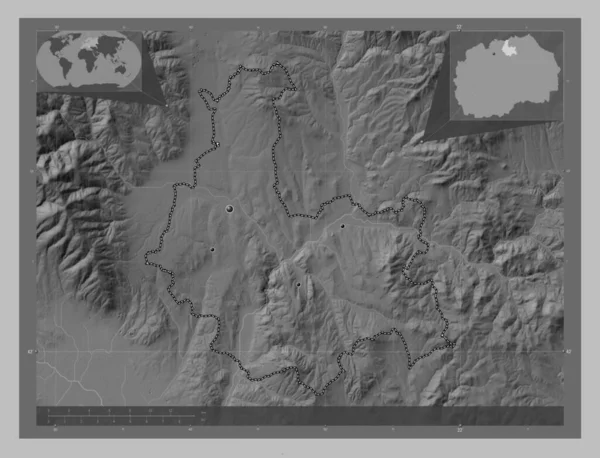 Kumanovo Gmina Macedonii Mapa Wzniesień Skali Szarości Jeziorami Rzekami Lokalizacje — Zdjęcie stockowe