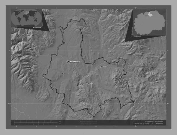 Kumanovo Macedónia Település Kétszintes Domborzati Térkép Tavakkal Folyókkal Régió Nagyvárosainak — Stock Fotó