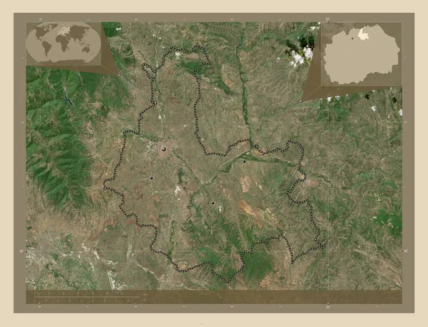 Kumanovo Municipality Macedonia 高分辨率卫星地图 该区域主要城市的所在地点 角辅助位置图 — 图库照片
