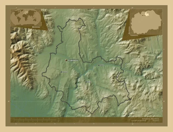 Kumanovo Obec Makedonie Barevná Mapa Jezery Řekami Umístění Názvy Velkých — Stock fotografie