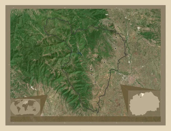 马其顿市Lipkovo 高分辨率卫星地图 该区域主要城市的所在地点 角辅助位置图 — 图库照片