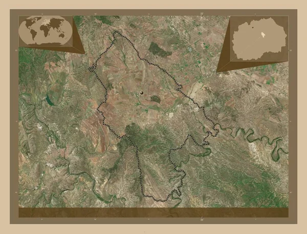 ロゾヴォ マケドニアの自治体 低解像度衛星地図 コーナー補助位置図 — ストック写真