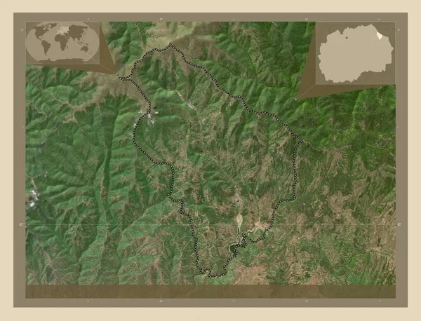 マケドニアの自治体マケドノンスカ カメニカ 高解像度衛星地図 コーナー補助位置図 — ストック写真
