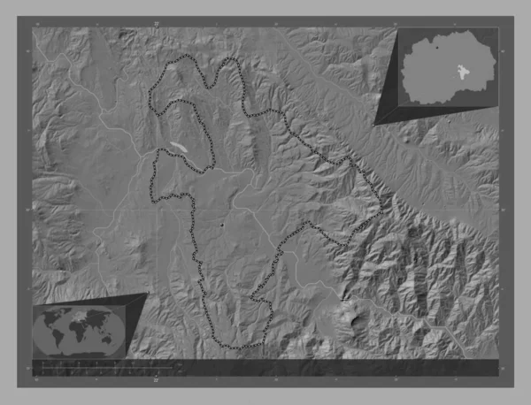 Negotino Municipality Macedonia 带湖泊和河流的比尔维尔高程图 角辅助位置图 — 图库照片
