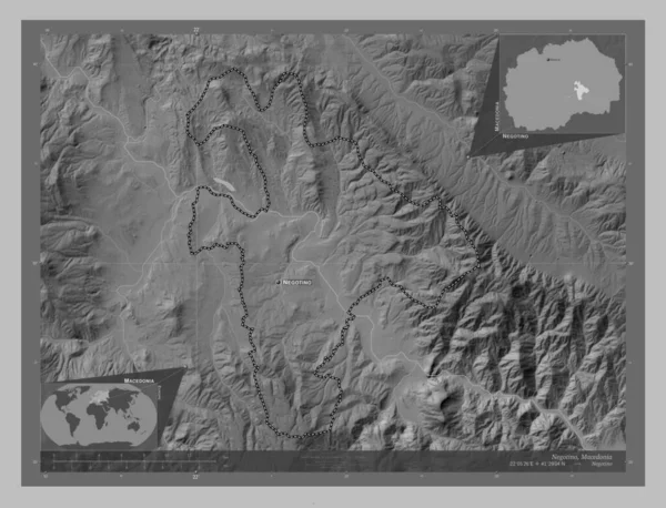 Negotino Gemeente Macedonië Grayscale Hoogte Kaart Met Meren Rivieren Locaties — Stockfoto