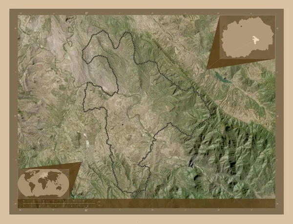 Negotino Municipality Macedonia 低分辨率卫星地图 该区域主要城市的所在地点 角辅助位置图 — 图库照片