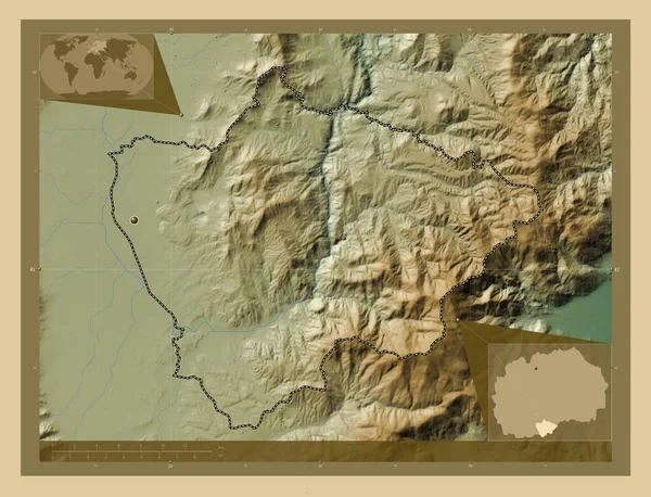 Novatsi Gmina Macedonii Kolorowa Mapa Wzniesień Jeziorami Rzekami Pomocnicze Mapy — Zdjęcie stockowe