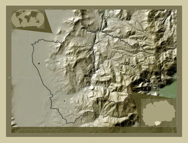Novatsi Муниципалитет Македонии Карта Высоты Окрашенная Вики Стиле Озерами Реками — стоковое фото