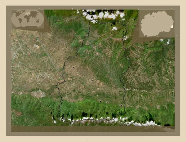 Novo Selo Municipality Macedonia 高分辨率卫星地图 该区域主要城市的所在地点 角辅助位置图 — 图库照片