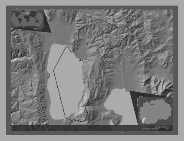 Ohrid Obec Makedonie Mapa Nadmořské Výšky Jezery Řekami Umístění Názvy — Stock fotografie