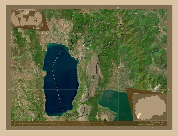 Οχρίδα Δήμος Μακεδονίας Δορυφορικός Χάρτης Χαμηλής Ανάλυσης Τοποθεσίες Και Ονόματα — Φωτογραφία Αρχείου