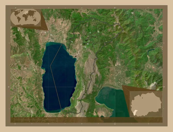 Ohrid Municipality Macedonia Low Resolution Satellite Map Corner Auxiliary Location — Stock Photo, Image
