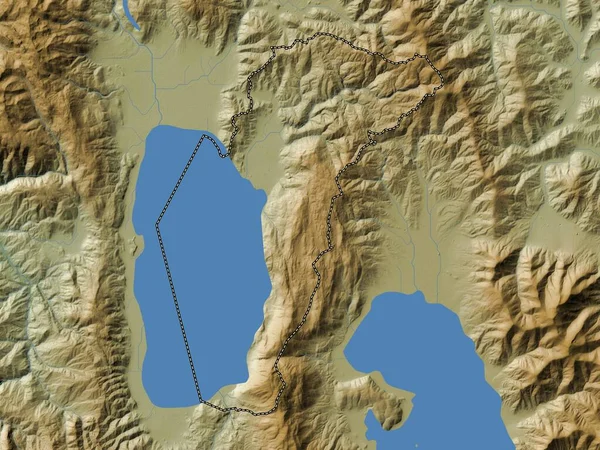 Ohrid Municipality Macedonia Colored Elevation Map Lakes Rivers — Stock Photo, Image