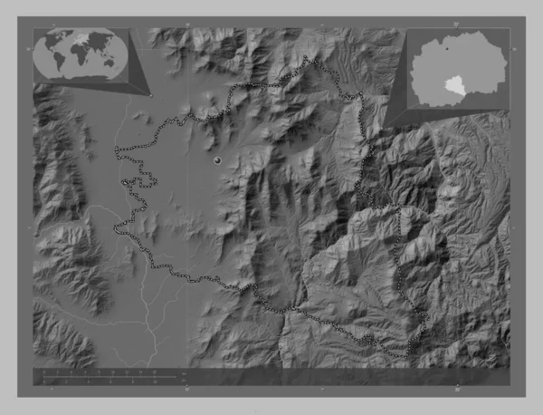 Prilep Municipality Macedonia Grayscale Elevation Map Lakes Rivers Corner Auxiliary — Stock Photo, Image