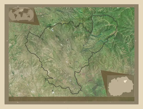 Probistip Municipality Macedonia 高分辨率卫星地图 该区域主要城市的所在地点 角辅助位置图 — 图库照片