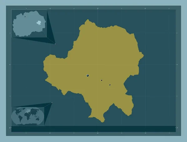 ラドビス マケドニアの自治体 しっかりした色の形 地域の主要都市の場所 コーナー補助位置図 — ストック写真