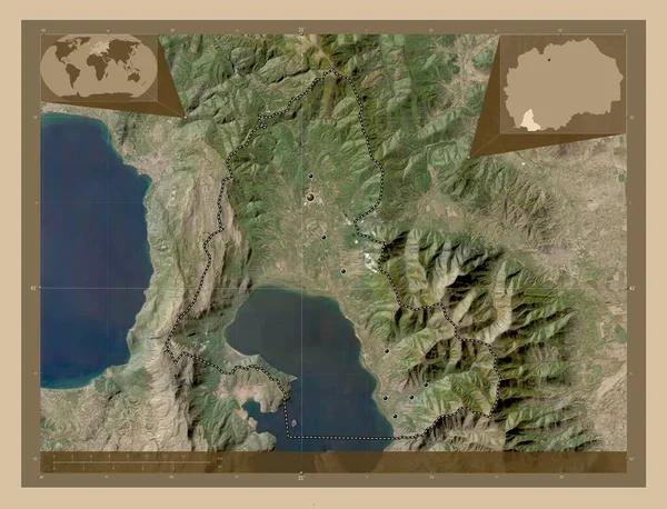 Resen Municipality Macedonia 低分辨率卫星地图 该区域主要城市的所在地点 角辅助位置图 — 图库照片