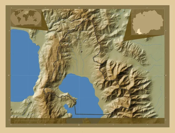 Resen Gmina Macedonii Kolorowa Mapa Wzniesień Jeziorami Rzekami Pomocnicze Mapy — Zdjęcie stockowe