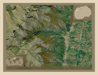 Vrapciste, Makedonya belediyesi. Yüksek çözünürlüklü uydu. Köşedeki yedek konum haritaları