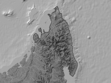 Antsiranana, Madagaskar özerk vilayeti. Gölleri ve nehirleri olan çift seviyeli yükseklik haritası