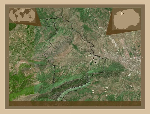 Saraj Municipality Macedonia 低分辨率卫星地图 该区域主要城市的所在地点 角辅助位置图 — 图库照片